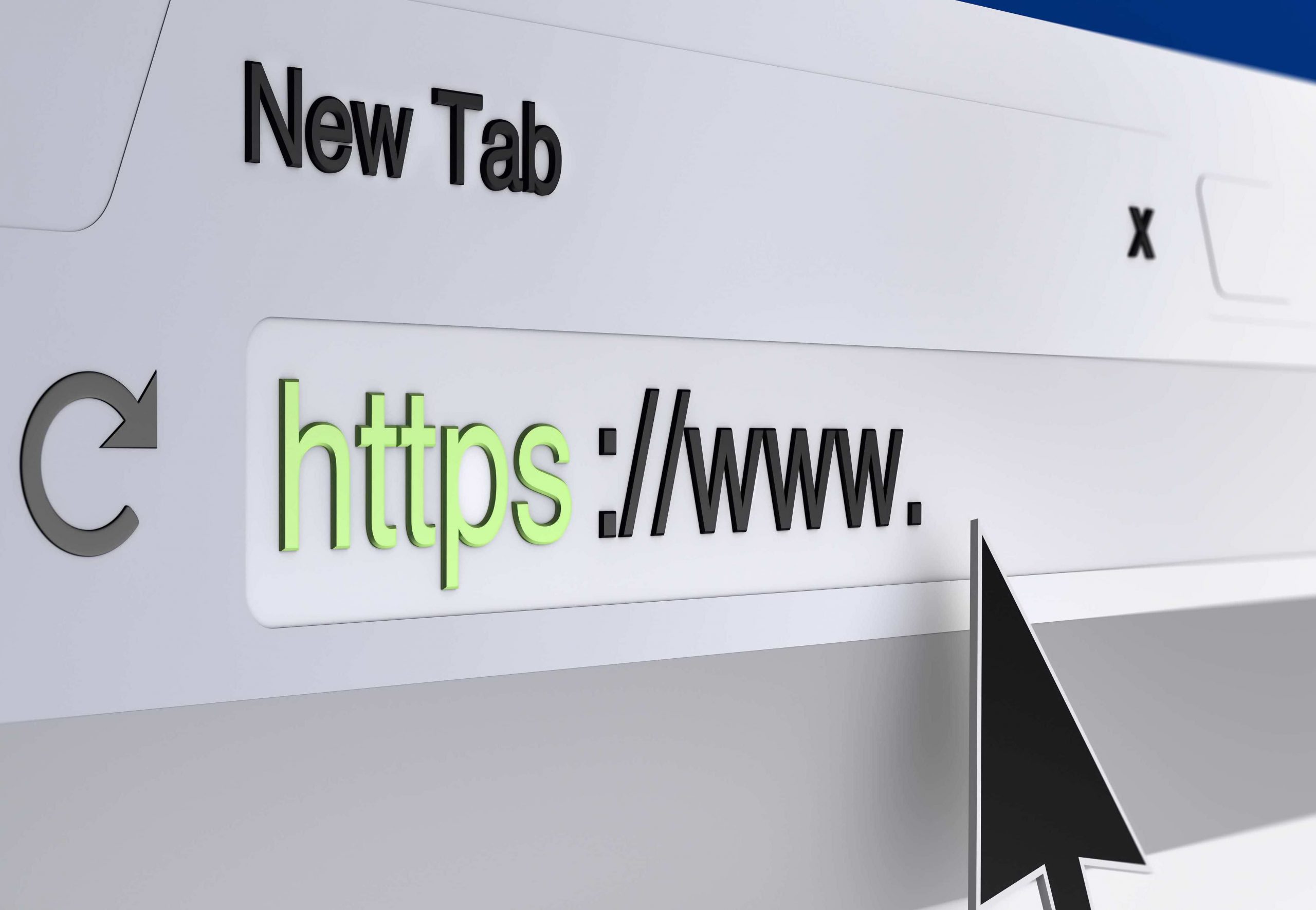 Mouse arrow pointing the url in the web browser address bar.